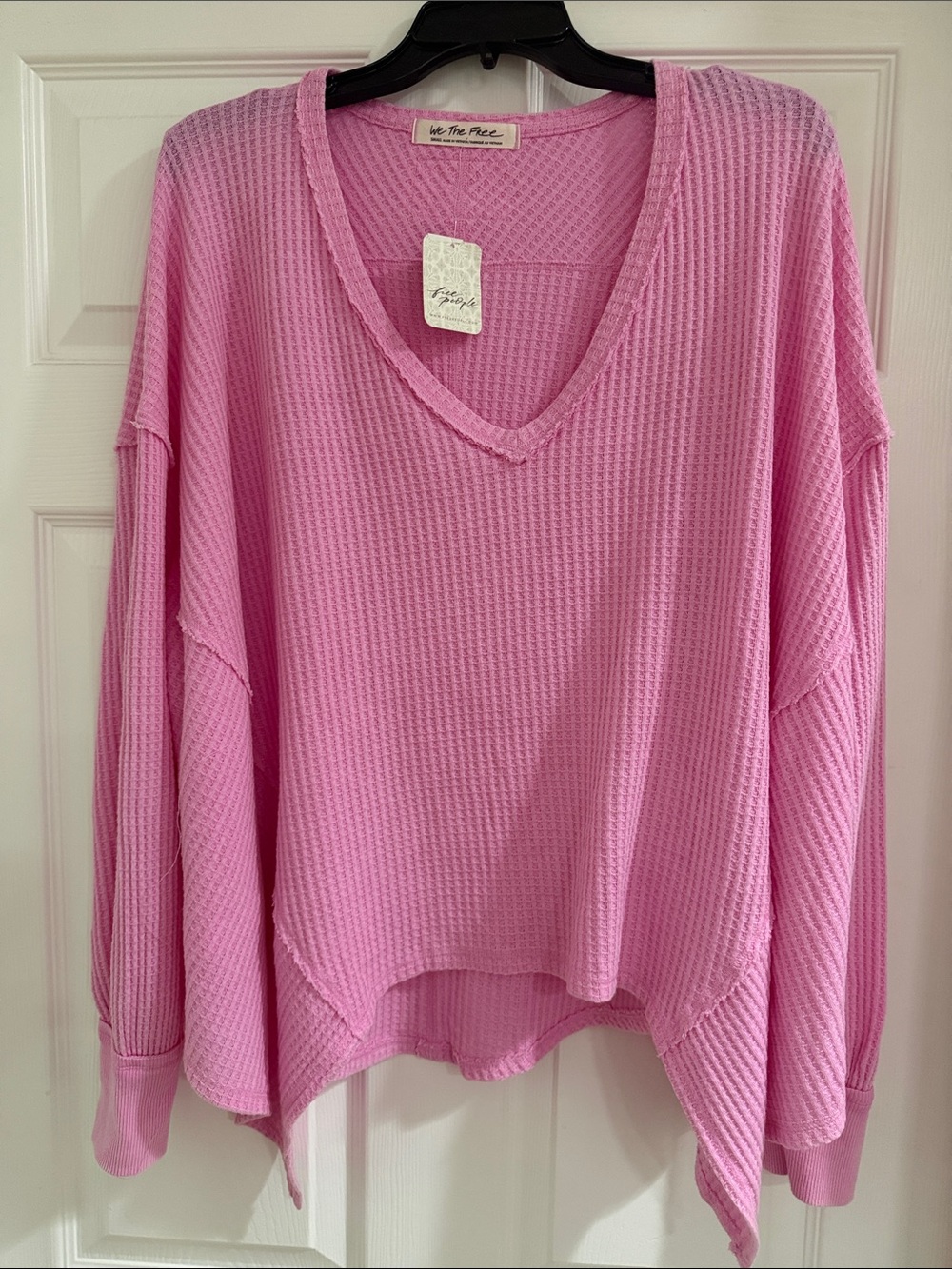 Free People Bubblegum Pink V-Neck Waffle Knit Top